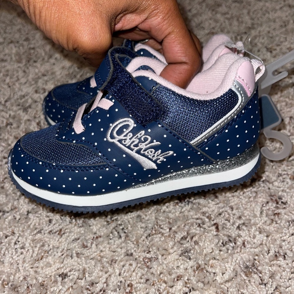 OshKosh B’Gosh Girls Logo Sneakers Blue Light Pink polka dot silver glitter